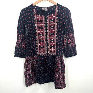 Vanessa Virginia Anthropologie embroidered beaded tunic top boho hippy S